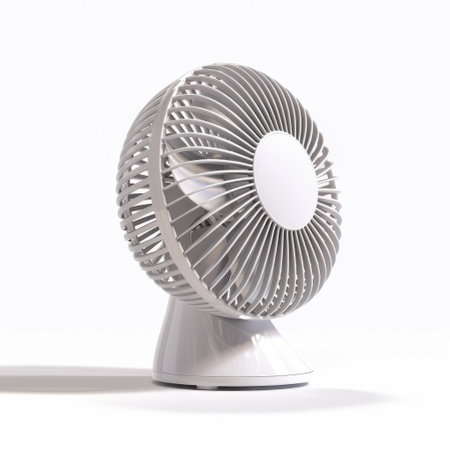 A sleek white fan designed for modern spaces, offering a perfect blend of style and functionality. Ideal for providing a refreshing breeze in any room, it enhances comfort.の素材