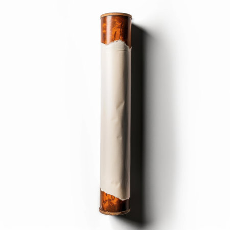 This vintage cylindrical container with a blank scroll presents a rustic charm, perfect for creative concepts and artistic presentations, showcasing design elegance.の素材