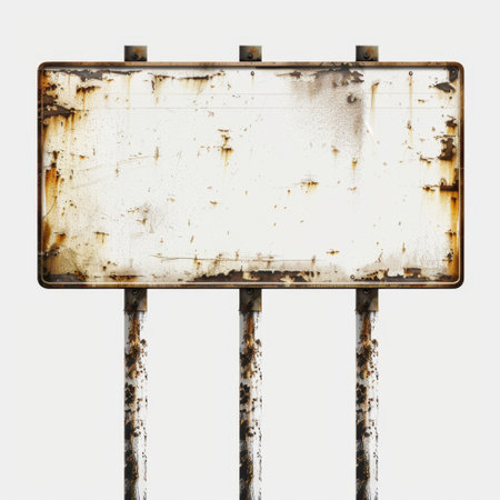 This image features a weathered roadside sign with rust and wear, ideal for use in advertising or directional signage. Its isolated design offers versatile applications.の素材