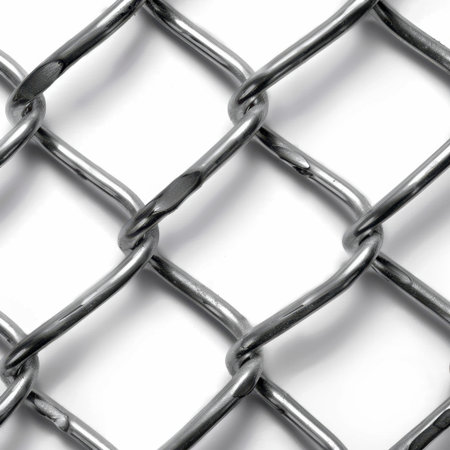 This close-up image showcases a metal wire chain-link fence, highlighting the intricate steel texture and unique pattern, ideal for architectural or construction projects.の素材