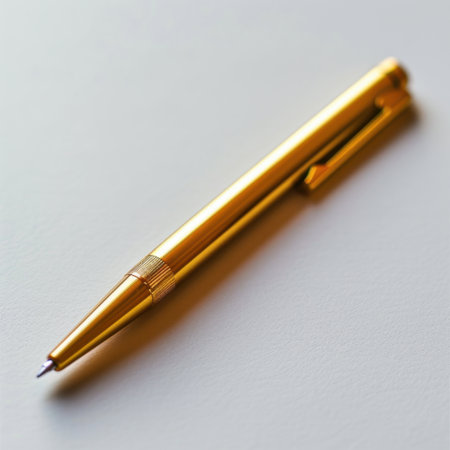 This image features a sophisticated gold pen that embodies elegance and style, making it ideal for promotional materials related to business and creativity.の素材