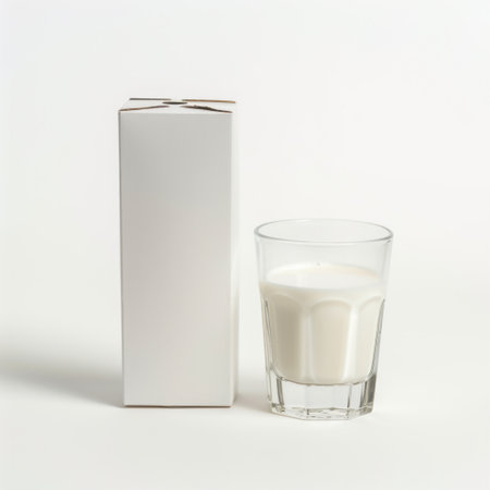 A sophisticated white candle placed in a clear glass holder next to minimalist packaging, creating an elegant atmosphere perfect for home decor and relaxation.の素材
