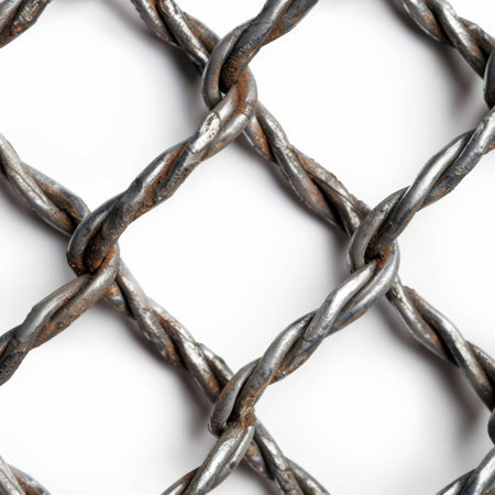 This image showcases a close-up of intricate metal wire mesh, highlighting the unique textures and reflective surfaces, ideal for industrial and artistic themes.の素材