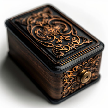 This beautiful vintage music box features exquisite carvings and a polished finish, making it a perfect piece for decor and a nostalgic gift choice.の素材