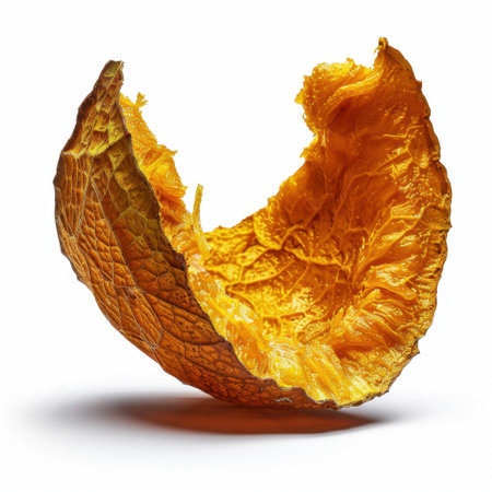 Stunning close-up of a dried orange slice showcasing rich textures and a warm color palette, ideal for food photography and decorative designs.の素材