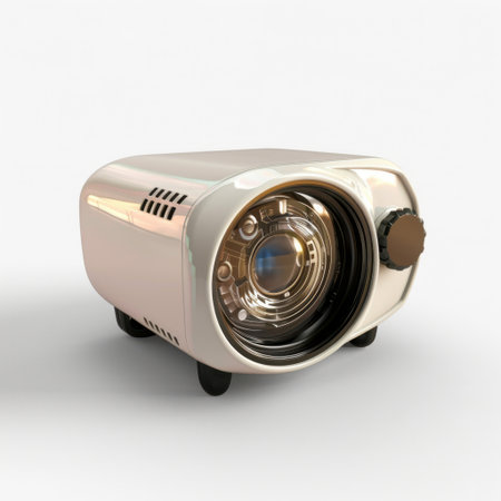 This compact white projector features a sleek design and modern aesthetic, suitable for enhancing any home theater or business presentation with high-quality performance.の素材