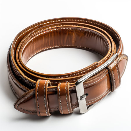 This sleek brown leather belt features a polished buckle and exquisite craftsmanship, making it an essential accessory for enhancing any outfit or casual look.の素材