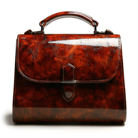 This elegant brown handbag features a glossy finish and classic design, making it the ideal accessory for various occasions. Perfect for fashion enthusiasts.の素材
