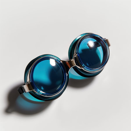 Elegant swim goggles featuring striking blue lenses and a sleek design, perfect for swimming, training, and aquatic adventures. Enhance your experience today!の素材