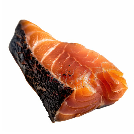 Deliciously prepared grilled salmon fillet showcased on a clean white background, emphasizing its juicy texture and vibrant colors, perfect for culinary applications.の素材