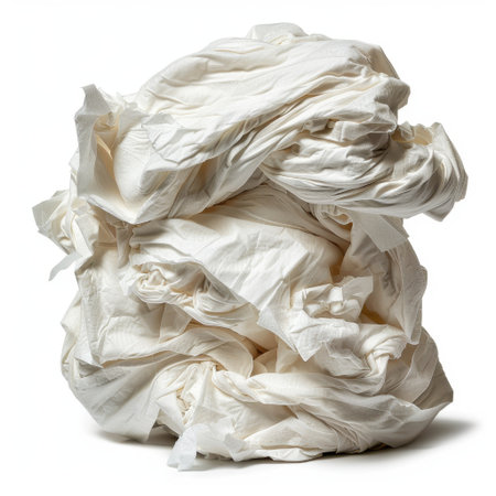 This image features a crumpled white fabric, showcasing rich textures and softness. Ideal for designers and artists seeking inspiring visuals for creative projects.の素材