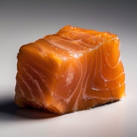 A beautifully presented raw salmon fillet showcases its vibrant hue and rich texture. Ideal for culinary inspiration, meal planning, and healthy eating visual content.の素材