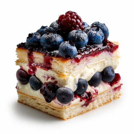 This delightful layered dessert features creamy filling and fresh berries, making it an ideal choice for special occasions and sweet cravings. Enjoy the flavors!の素材