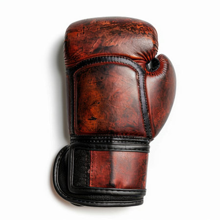 This vintage boxing glove showcases a rich brown leather texture, perfect for sports-themed designs and fitness-related projects, highlighting training, competition, and dedication.の素材