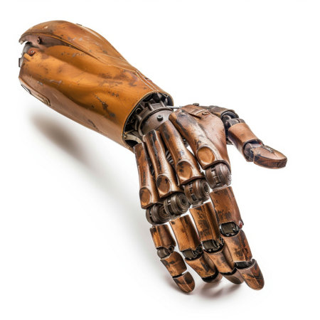 This striking image features a highly detailed robotic hand design, showcasing intricate mechanics and metal textures that embody a futuristic aesthetic.の素材