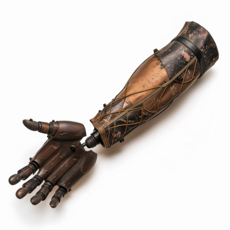 This detailed image showcases a vintage robotic hand with intricate design features and metal craftsmanship, perfect for projects requiring technology or sci-fi themes.の素材