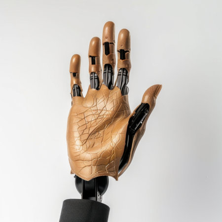 This image features an advanced prosthetic hand designed for improved dexterity and functionality, showcasing modern technology and a realistic appearance tailored for user comfort.の素材