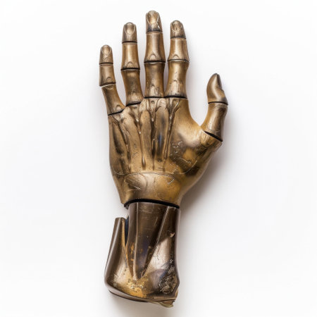 Discover a vintage mechanical hand model featuring a stunning metal finish and intricate details, perfect for educational tools, artistic projects, and creative inspiration.の素材