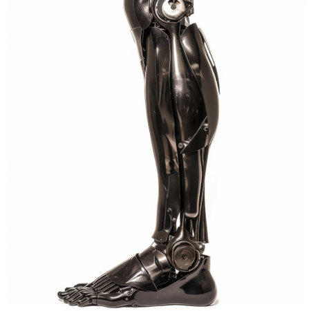 Side profile of a robotic limb showcasing intricate mechanisms and a sleek design, perfect for illustrating themes of innovation, technology, and engineering.の素材