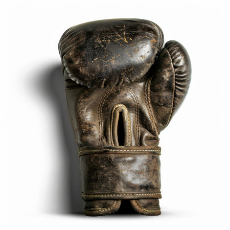 A vintage leather boxing glove with a rich texture and signs of wear, perfect for illustrating sports history, training themes, or adding character to creative projects.の素材