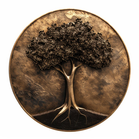 A beautifully crafted bronze tree sculpture featuring intricate details of leaves and roots, ideal for enhancing any artistic space or nature-inspired decor.の素材