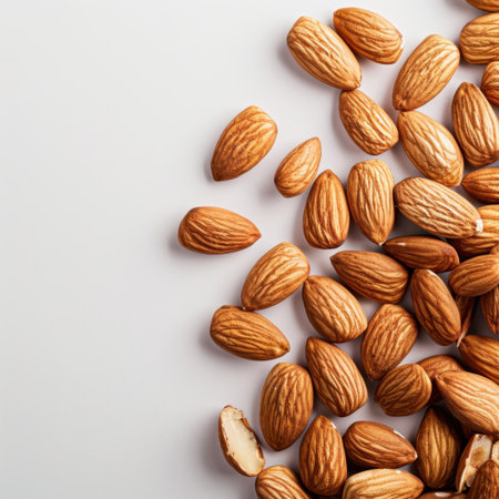 A beautiful arrangement of various nuts including almonds, cashews, and walnuts, perfect for promoting healthy eating, snacks, and culinary creativity.の素材