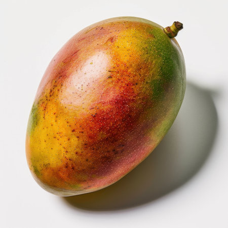 A fresh and ripe mango showcases its vibrant colors against a clean white background. Perfect for themes in cooking, health, and tropical lifestyle.の素材