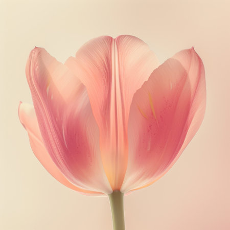 This close-up view of a soft pink tulip captures the delicate beauty of nature. Its gentle curves and subtle colors create a serene and elegant atmosphere.の素材