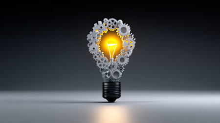This striking image features a light bulb surrounded by intricate gears, symbolizing innovation and creativity in engineering. Perfect for representing ideas and solutions.の素材