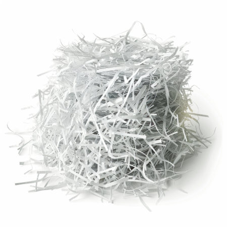 This image features a pile of white shredded paper, perfect for crafting, decoration, and packaging. The soft texture and minimalist appearance enhance any creative project.の素材