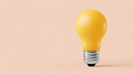 A vibrant yellow light bulb stands out on a soft pastel background, evoking feelings of creativity and inspirational ideas perfect for design projects and concepts.の素材