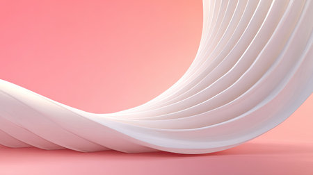 Discover an elegant abstract design featuring smooth white curves set against a soft pink background. Ideal for creative projects needing a fresh and modern aesthetic.の素材