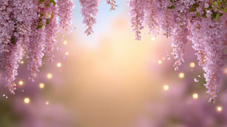 Beautiful soft pink blossoms hang gracefully against a dreamy background. The bokeh effect adds a touch of enchantment, perfect for serene nature projects.の素材