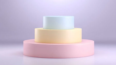 This image features a modern display platform comprised of soft pastel colors, with smooth surfaces that enhance any product presentation or creative showcase.の素材