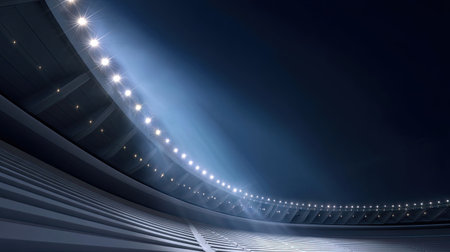 An impressive view of stadium lights illuminating the night sky, highlighting architectural features while creating an energetic atmosphere suitable for sports events.の素材
