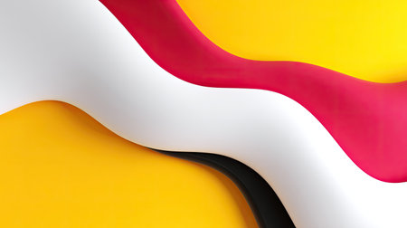 This image features colorful abstract wavy lines against a bright yellow background, perfect for creative projects, modern art, and visual communication concepts.の素材