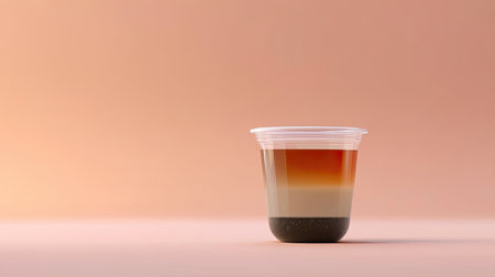 A visually captivating layered dessert presented in a clear plastic cup, showcasing smooth transitions of colors on a simple backdrop, perfect for culinary art.の素材