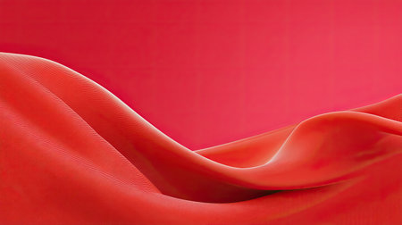 This image captures a soft red fabric with graceful waves and fluid motion, making it perfect for backgrounds or design projects that need an elegant touch.の素材