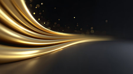 A stunning visual of flowing golden fabric enhanced by soft light bokeh effects. This image captures elegance and luxury, ideal for various creative projects.の素材