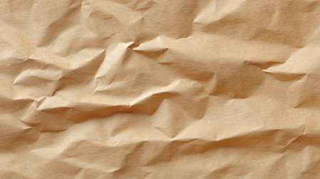 This image features a crumpled brown paper texture, showcasing unique wrinkles and surfaces ideal for creative projects, packaging, and artistic design applications.の素材