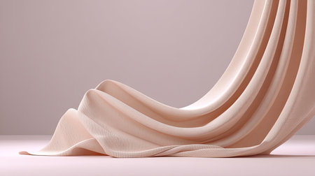 A beautifully draped fabric in soft, neutral tones on a gentle pink surface. This image captures the elegance of curves and the tranquility of minimal design.の素材