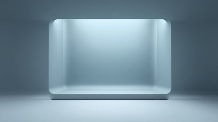 This minimalist empty space features soft lighting and smooth contours, perfect for product or art displays. The clean, contemporary design emphasizes simplicity and elegance.の素材