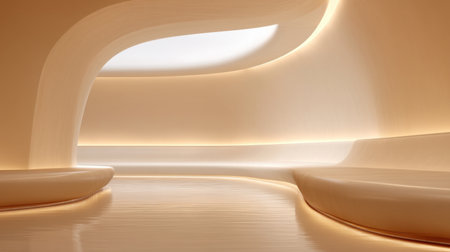 Explore a modern minimalist interior featuring smooth curves and soft lighting, creating a serene and inviting atmosphere for contemporary spaces.の素材