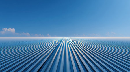 A serene landscape featuring a clear blue sky and parallel lines extending toward the horizon. This image evokes calmness, depth, and creative potential for various projects.の素材