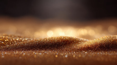 A mesmerizing view of shimmering golden particles forms soft waves, creating an enchanting abstract background filled with light and alluring textures.の素材