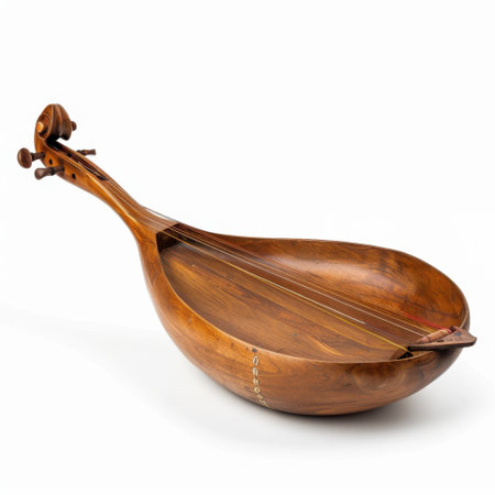 A beautifully crafted wooden instrument, highlighting intricate details and traditional design. Perfect for music enthusiasts, artists, or cultural heritage themes.の素材