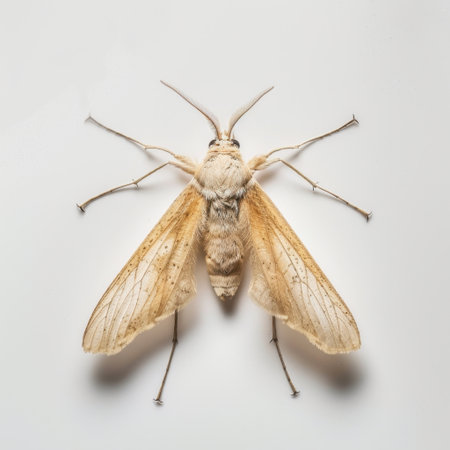 This detailed macro photograph features a beautifully colored moth, showcasing its intricate wing patterns and antennae, perfect for education and research purposes.の素材
