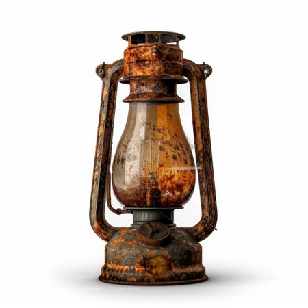 A captivating vintage rusty lantern with a weathered finish, perfect for adding rustic charm to any setting. Ideal for decorative and artistic photography projects.の素材