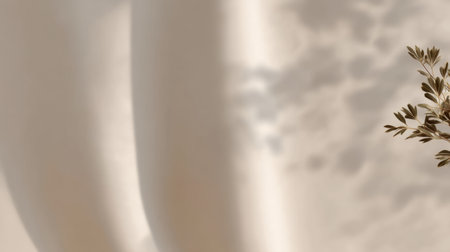 A calming and minimalist setup featuring soft shadows and a delicate leaf, evoking a serene atmosphere perfect for relaxation or artistic reflection.の素材