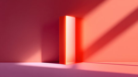 A minimalist scene featuring a bright, open door in a contemporary interior. Soft shadows and a warm color palette create a serene and inviting atmosphere.の素材